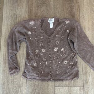 Jenny Floral Embroidered Cardigan in Brown